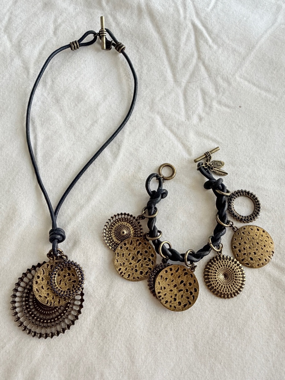 Nine West Vintage America Brass Medallion Jewelry Set - Necklace Bracelet